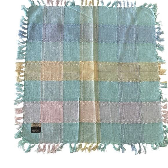 Lot of 10 Cloth Napkins Pastel Plaid Fringe 15.75" x 14.25" Cotton Dining - Picture 2 of 4